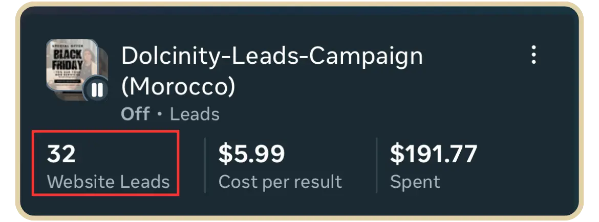 Campagne Meta : 32 demandes à 5,99 dollars
